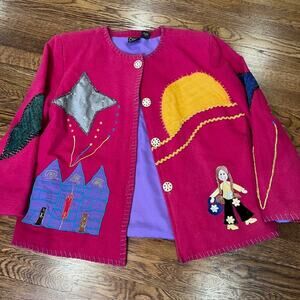 VTG Daniel K Art to Wear Jacket Womens S Pink Colorful Textured Button Castle